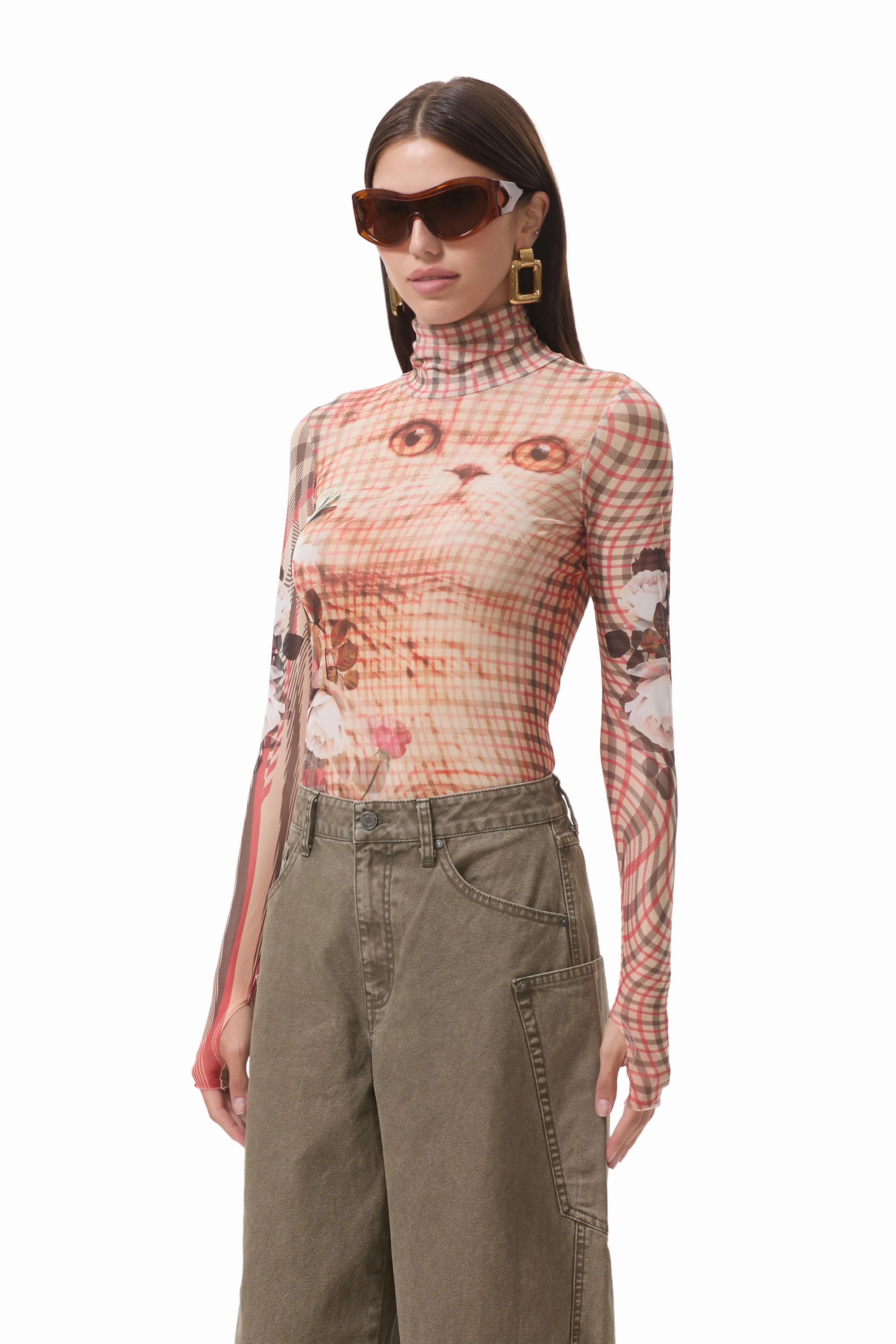 Raglan Sleeve Recycled Material Blend Zadie Top - Kitten Plaid