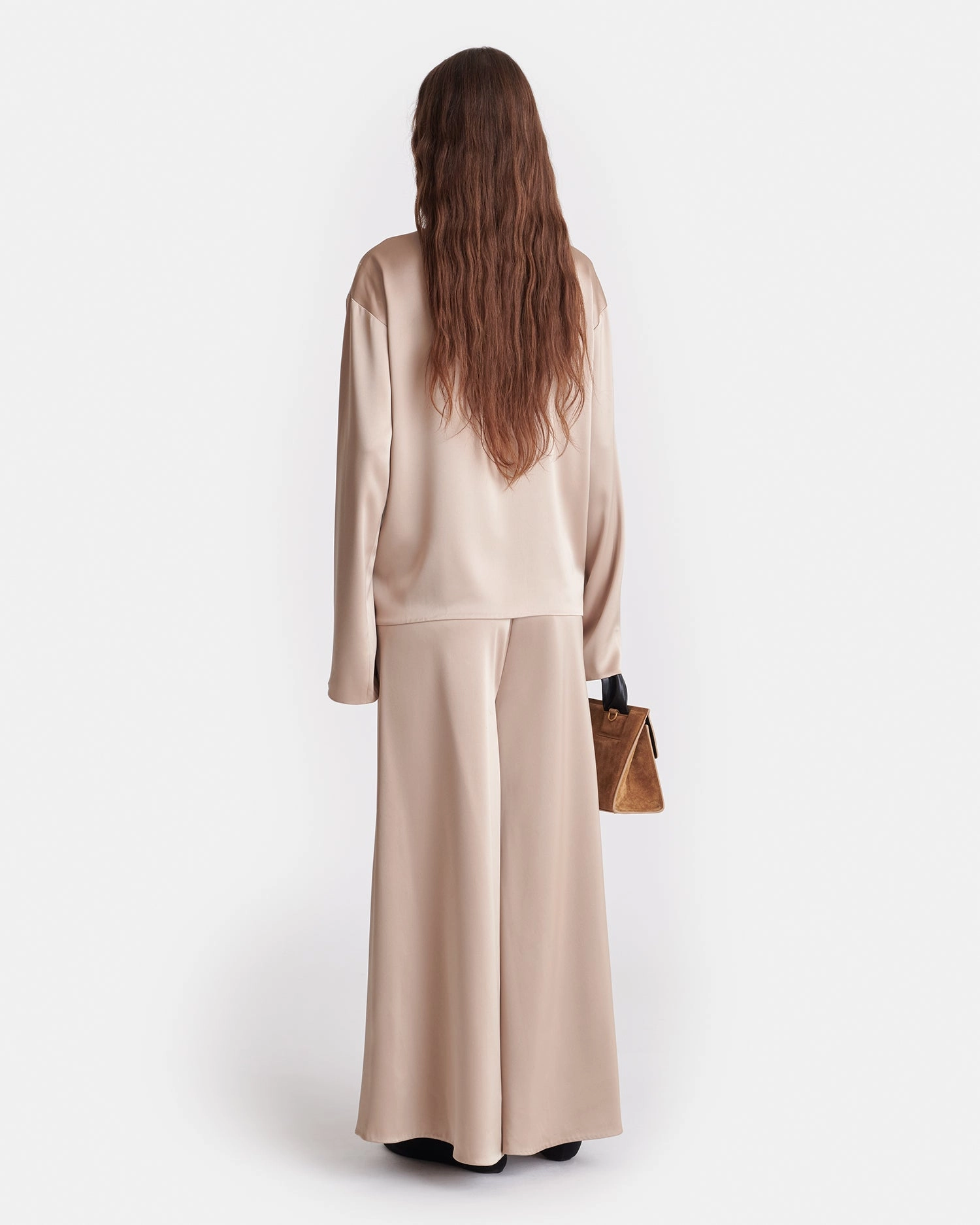 Zaniah - Slip Satin Wide-Leg Pants - Dune Layer Friendly Chilly Day Layers