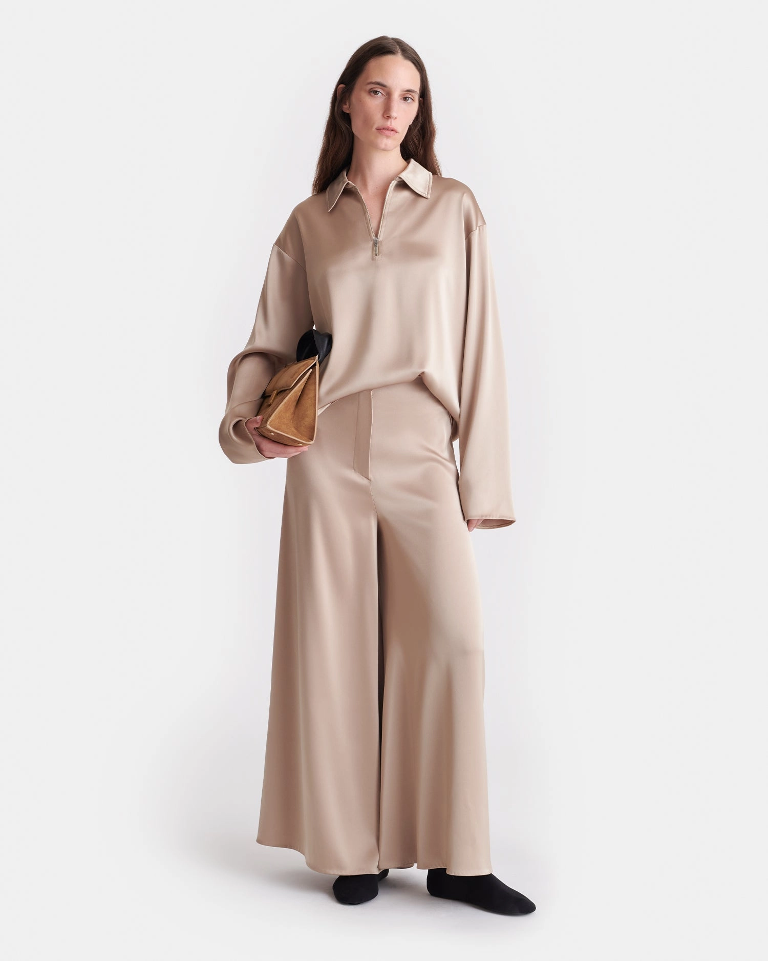 Layer Fit Zaniah - Slip Satin Wide-Leg Pants - Dune