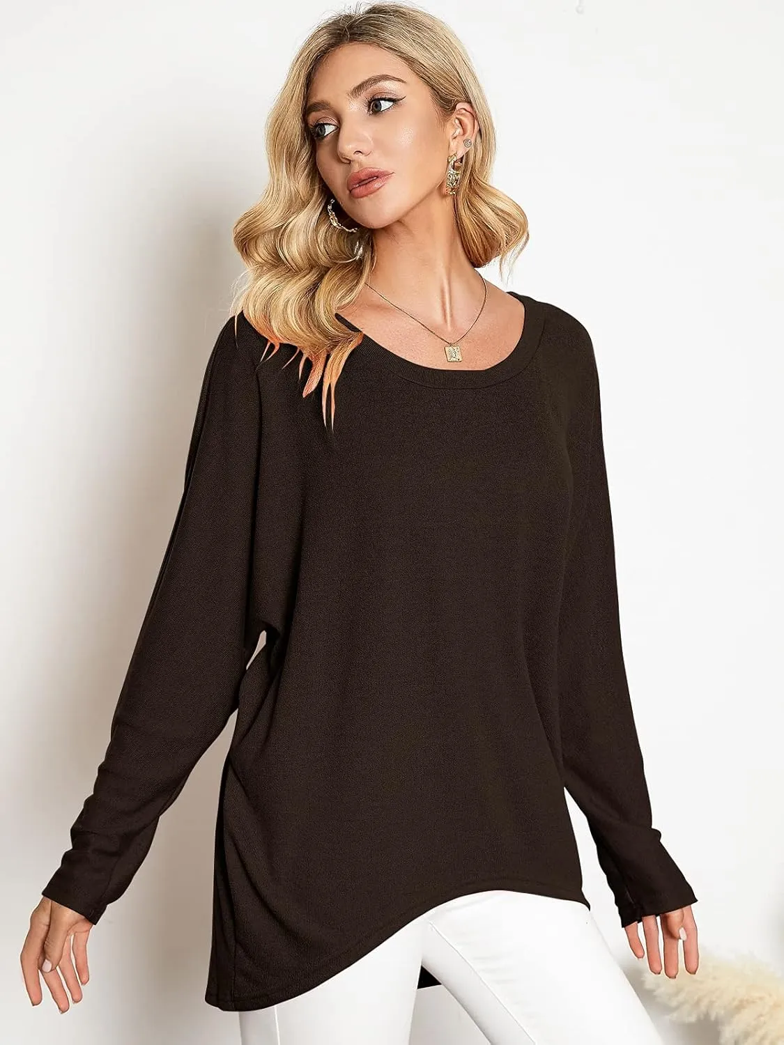 ZANZEA Women's Off-Shoulder Batwing Sleeve Blouse Casual Loose Oversized Baggy T-Shirt Sweater Pullover Top