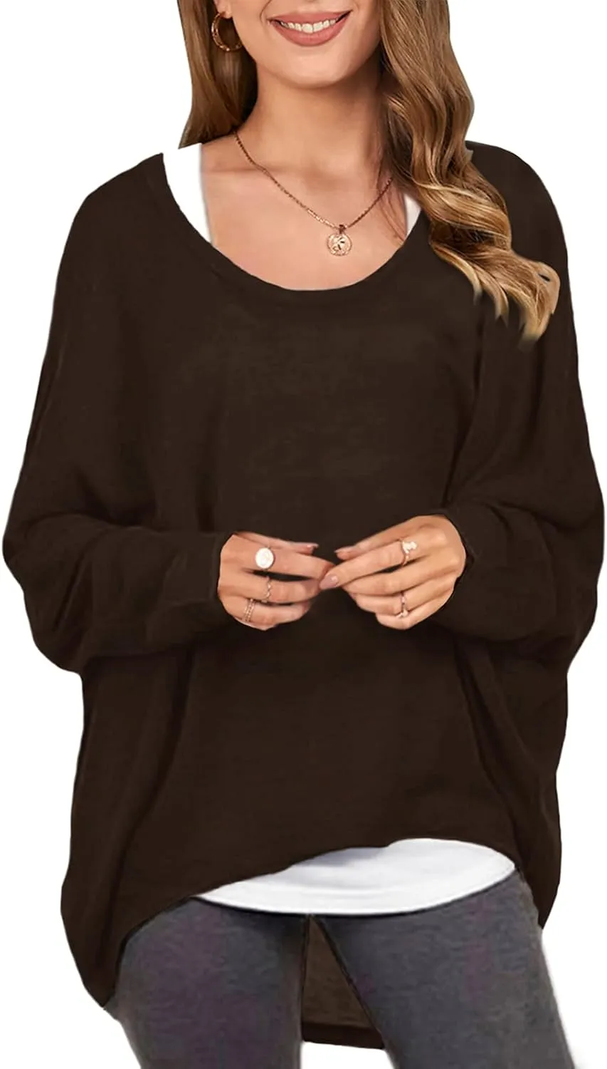 ZANZEA Women's Off-Shoulder Batwing Sleeve Blouse Casual Loose Oversized Baggy T-Shirt Sweater Pullover Top