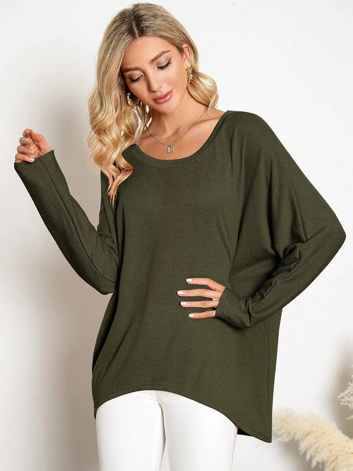 ZANZEA Women's Off-Shoulder Batwing Sleeve Blouse Casual Loose Oversized Baggy T-Shirt Sweater Pullover Top