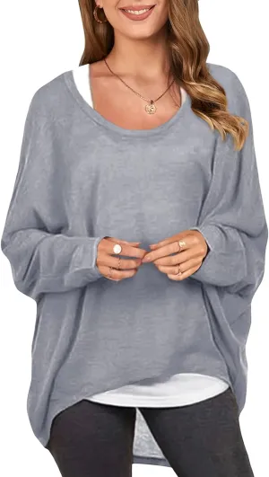 ZANZEA Women's Off-Shoulder Batwing Sleeve Blouse Casual Loose Oversized Baggy T-Shirt Sweater Pullover Top