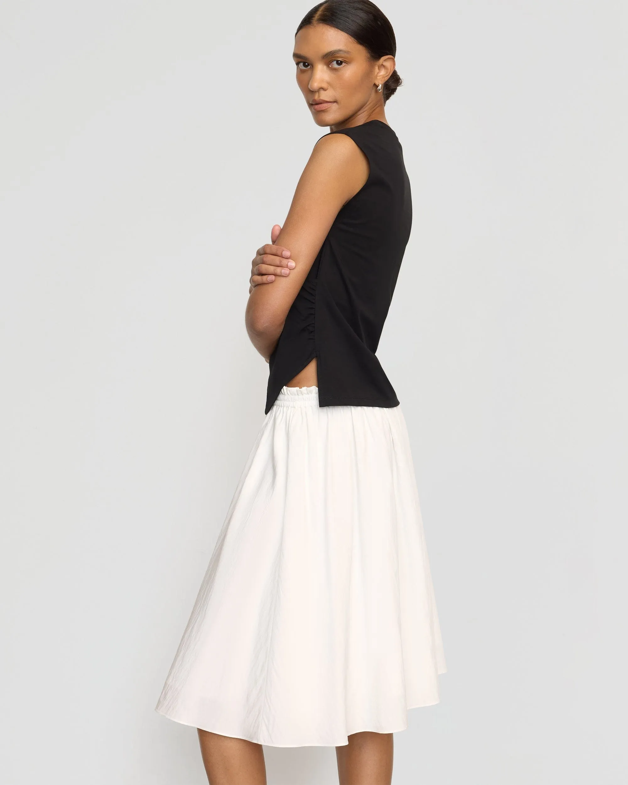 Zazie Shirred Stretch-Waist Midi Skirt Heritage Craft Style Innovation