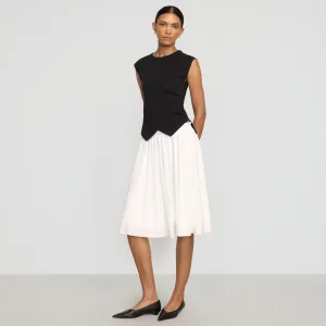 Inverted Pleats Stretch Material Zazie Shirred Stretch-Waist Midi Skirt