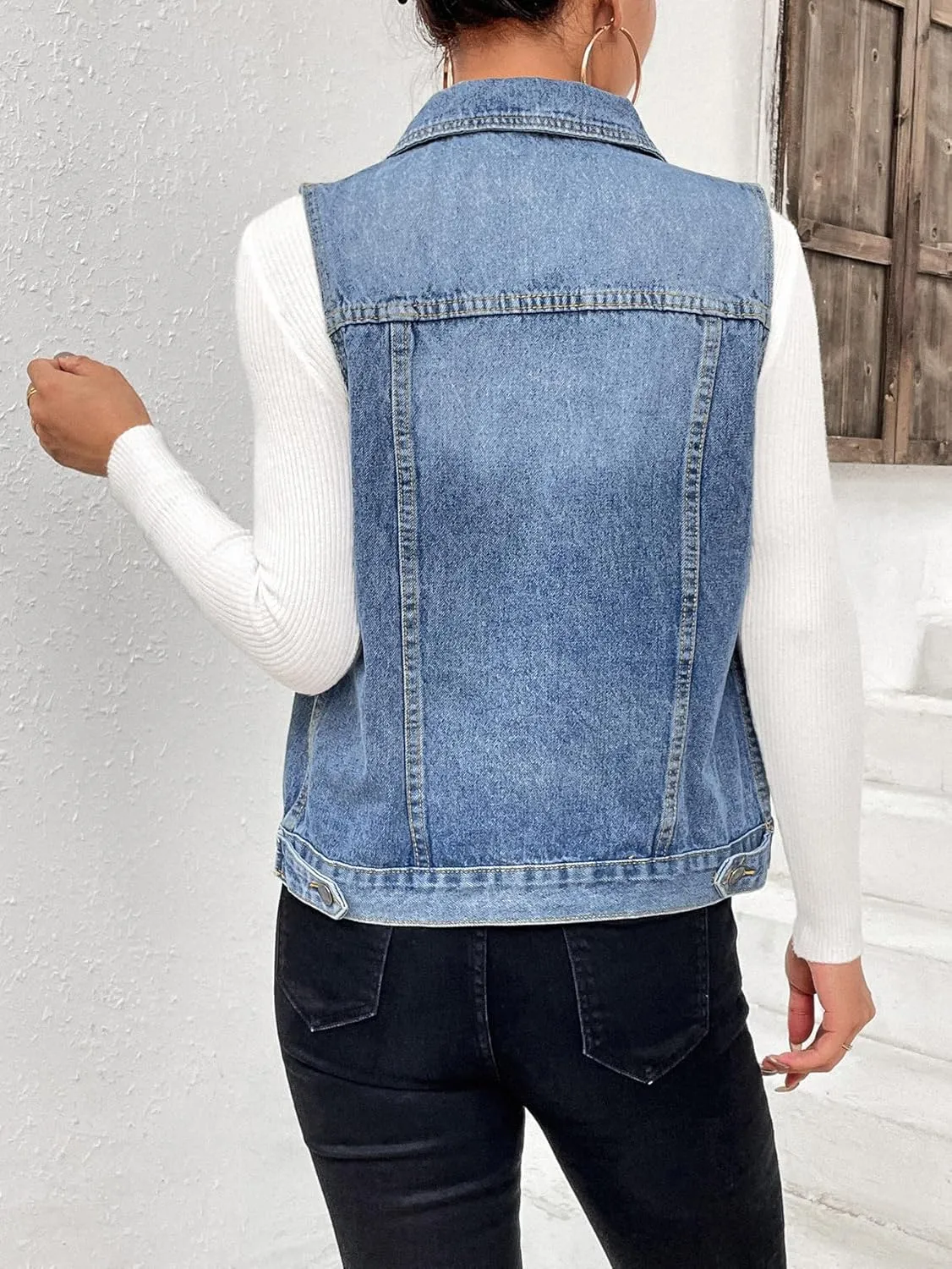 Zeagoo Women's Denim Vest Jean Vest Casual Sleeveless Jacket With Flap Pockets
