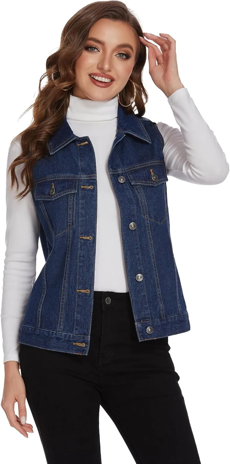 Zeagoo Women's Denim Vest Jean Vest Casual Sleeveless Jacket With Flap Pockets
