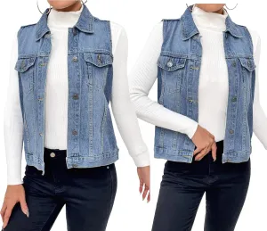Zeagoo Women's Denim Vest Jean Vest Casual Sleeveless Jacket With Flap Pockets