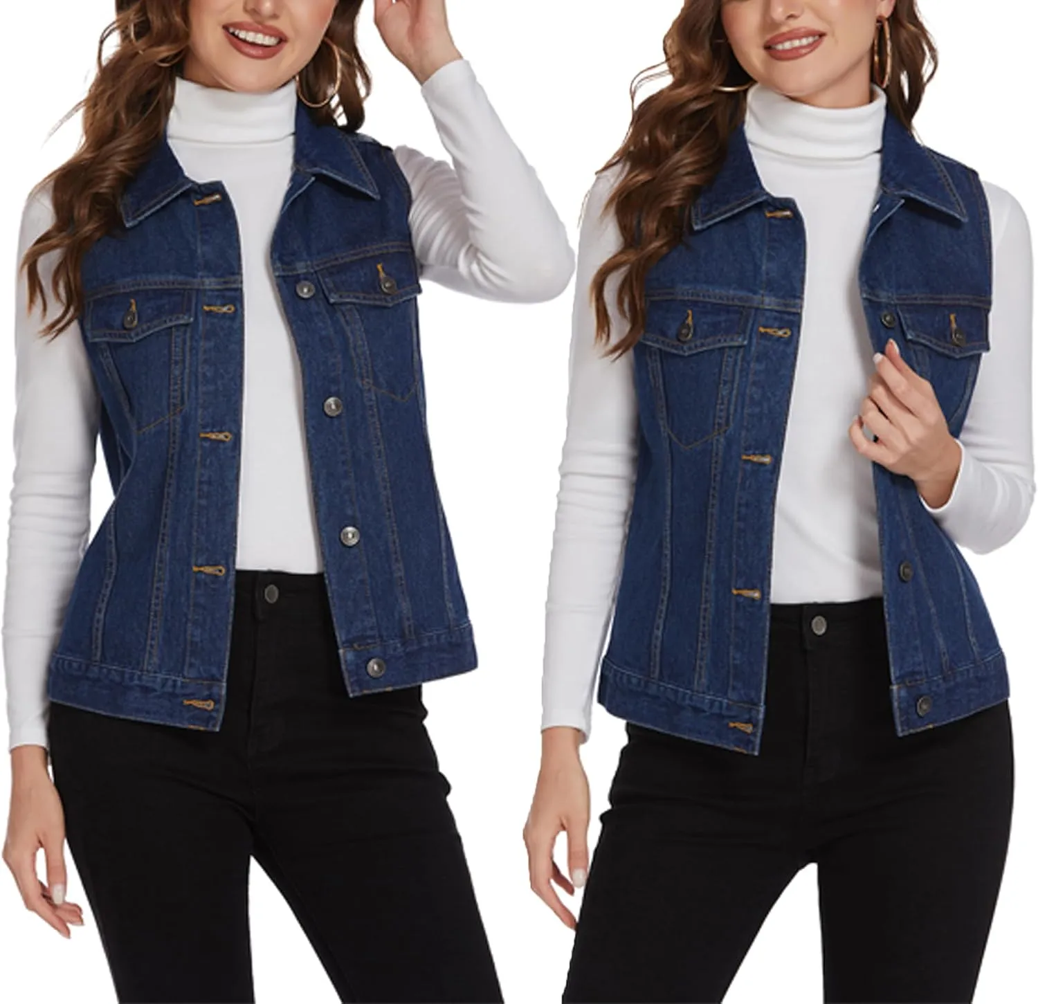 Zeagoo Women's Denim Vest Jean Vest Casual Sleeveless Jacket With Flap Pockets
