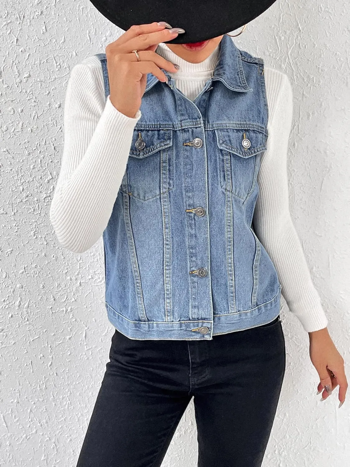 Zeagoo Women's Denim Vest Jean Vest Casual Sleeveless Jacket With Flap Pockets
