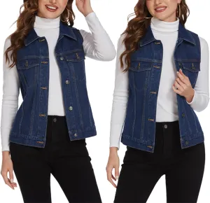 Zeagoo Women's Denim Vest Jean Vest Casual Sleeveless Jacket With Flap Pockets