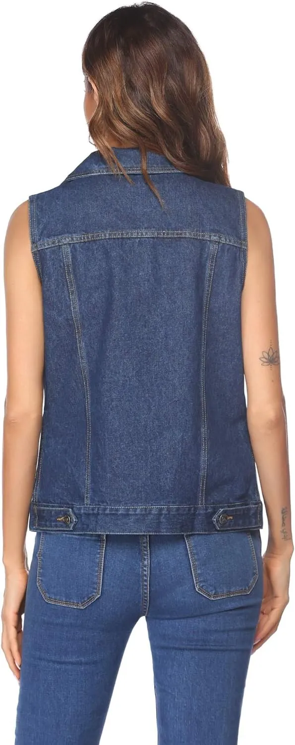 Zeagoo Women's Denim Vest Jean Vest Casual Sleeveless Jacket With Flap Pockets