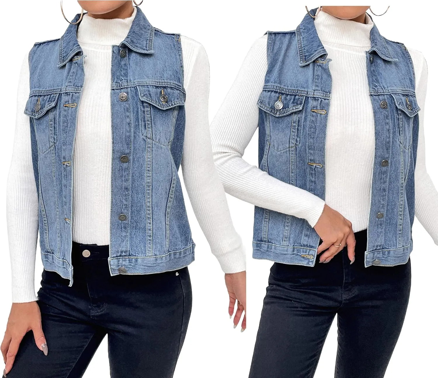 Zeagoo Women's Denim Vest Jean Vest Casual Sleeveless Jacket With Flap Pockets