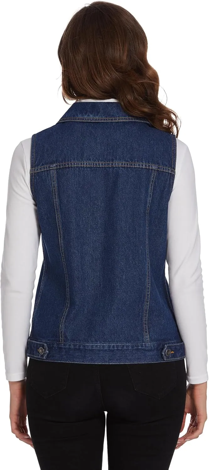 Zeagoo Women's Denim Vest Jean Vest Casual Sleeveless Jacket With Flap Pockets