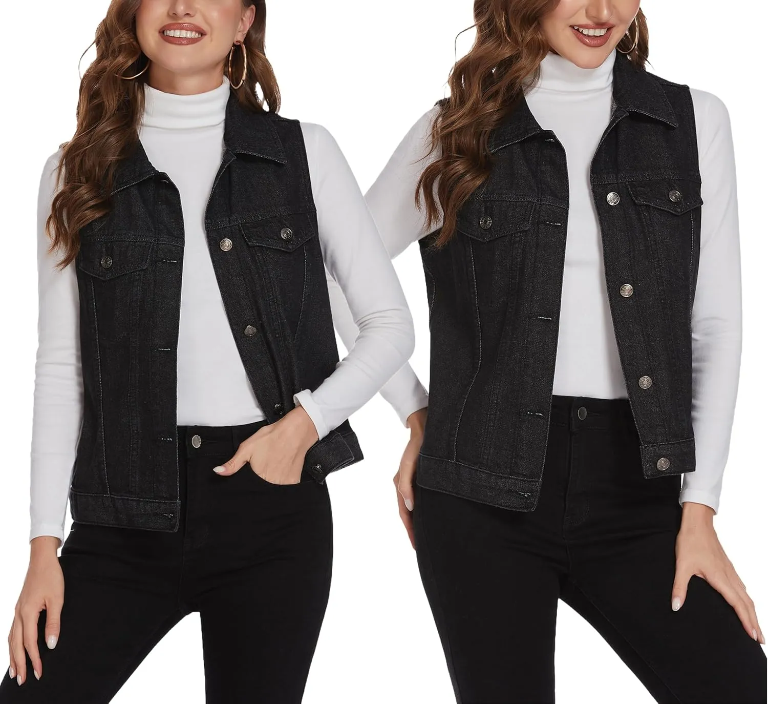 Zeagoo Women's Denim Vest Jean Vest Casual Sleeveless Jacket With Flap Pockets