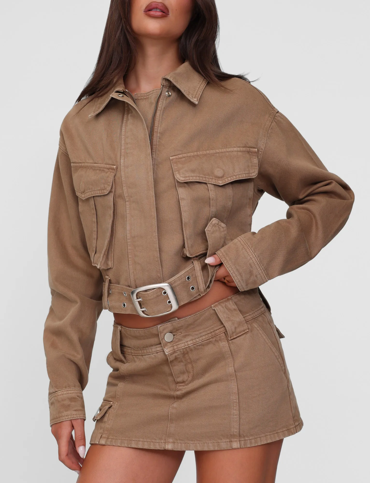 ZELIE MINI SKORT - NEUTRAL : SANDBLAST : WASHED TAN Outfit Lineup Photography Session