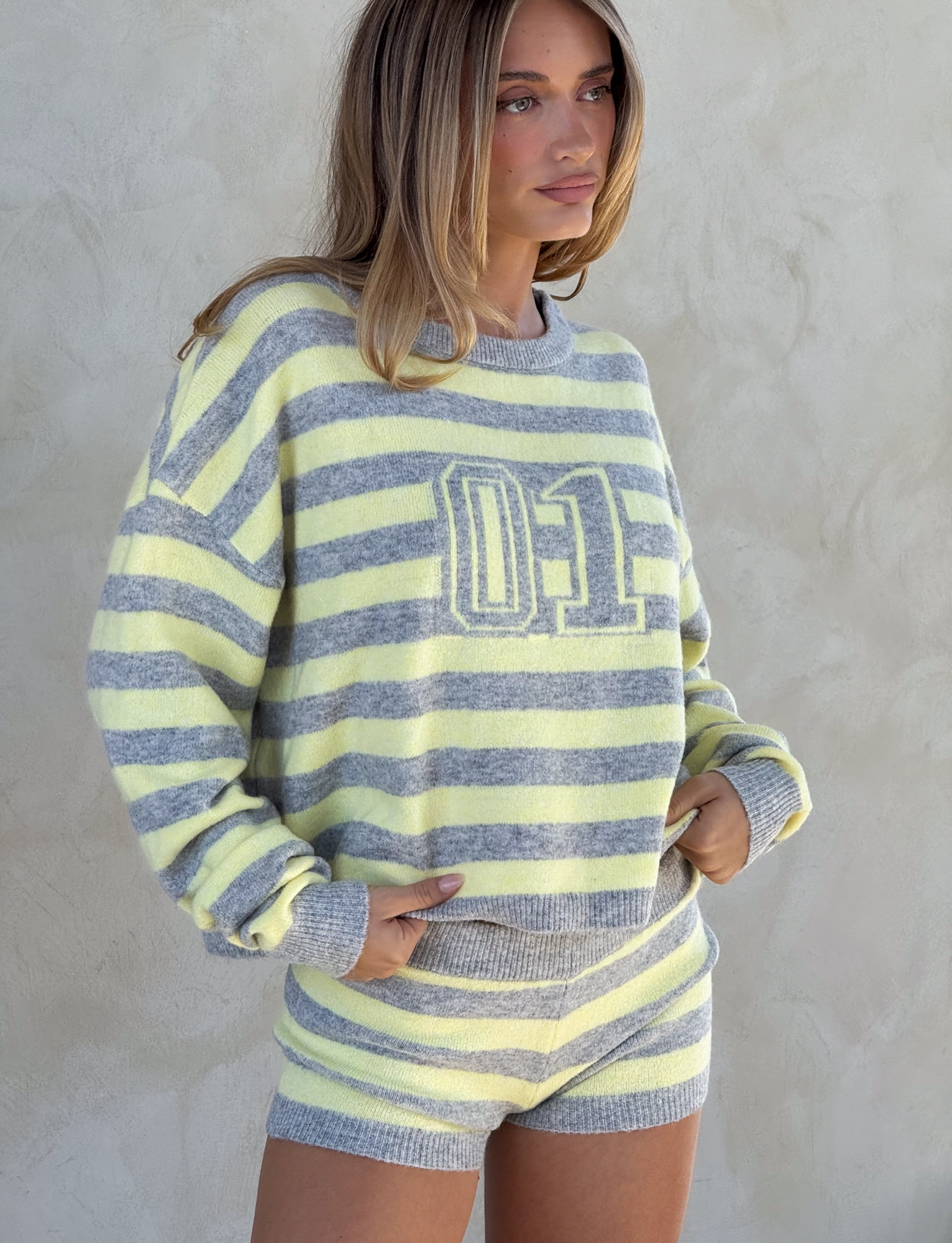 KOA JUMPER - YELLOW AND GREY STRIPE Circular Knit HygienicCoating