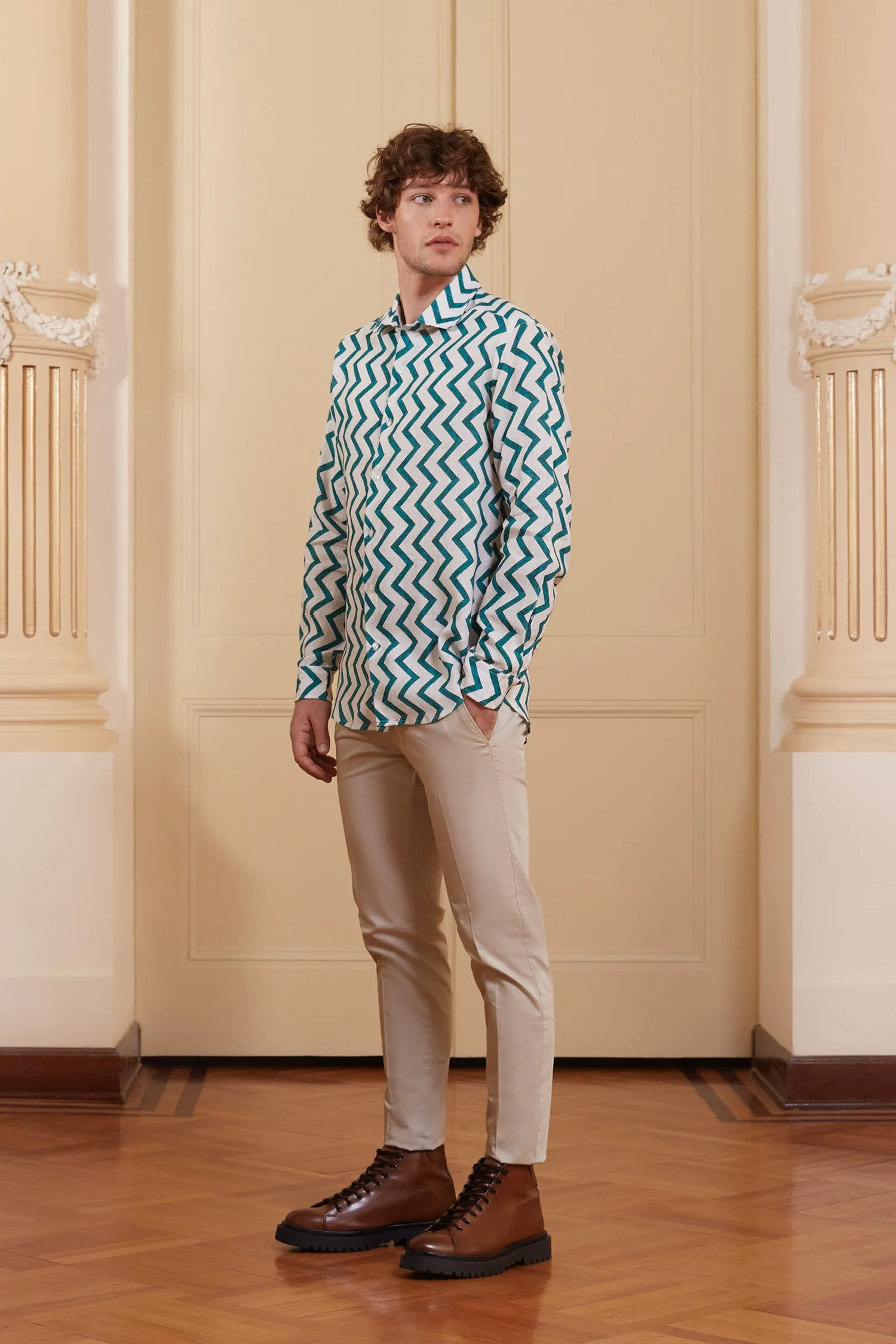 zigzag linen shirt green