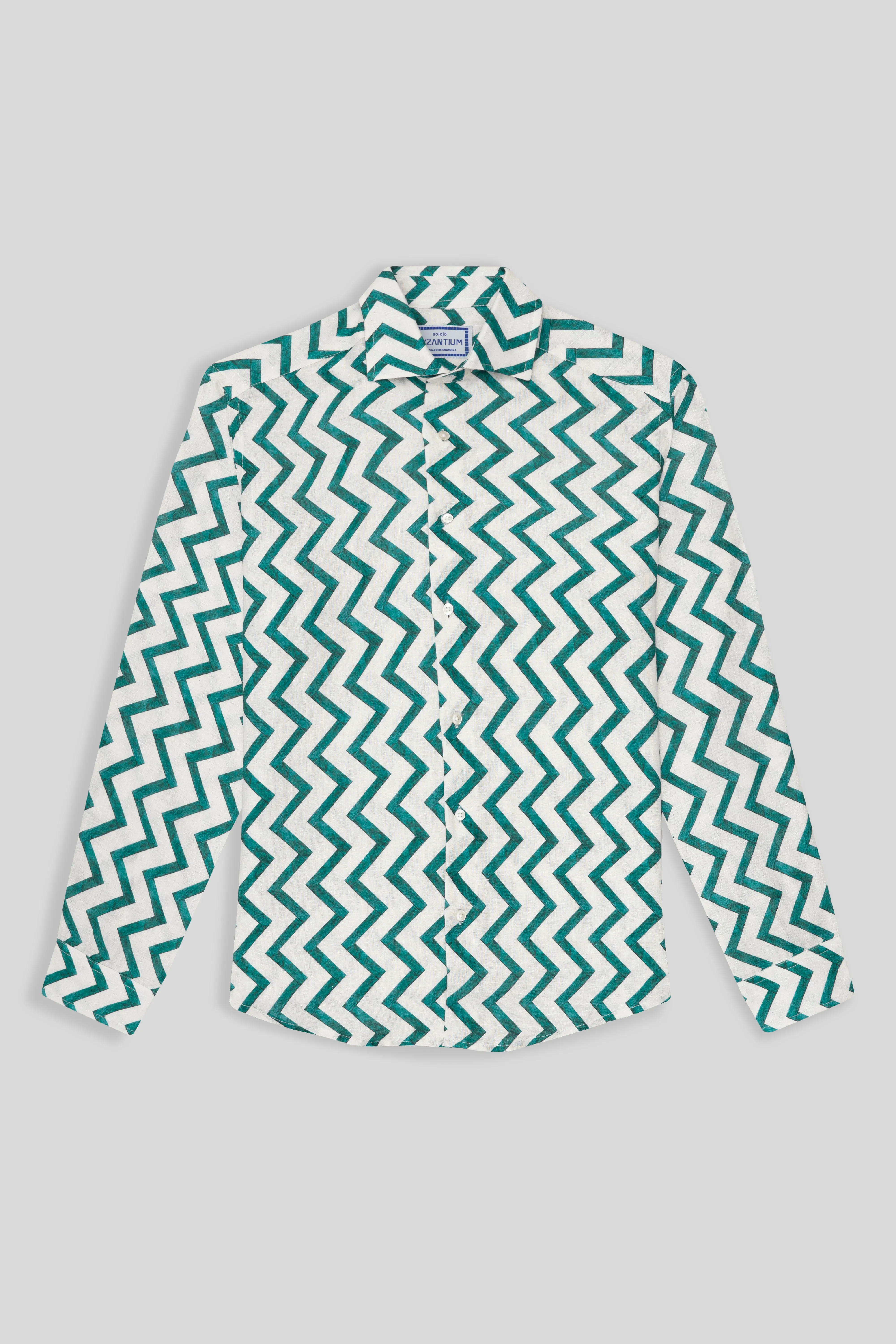 zigzag linen shirt green