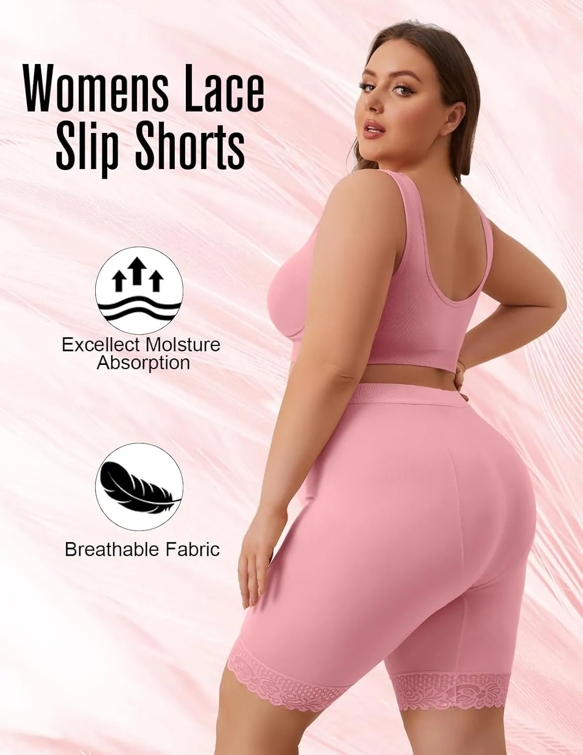 Zimi 4Pack Plus Size Womens Slip Shorts for Under Dresses Anti-Chafing Lace Trim Boyshorts Mid Thigh Underwear Panties L-4XL
