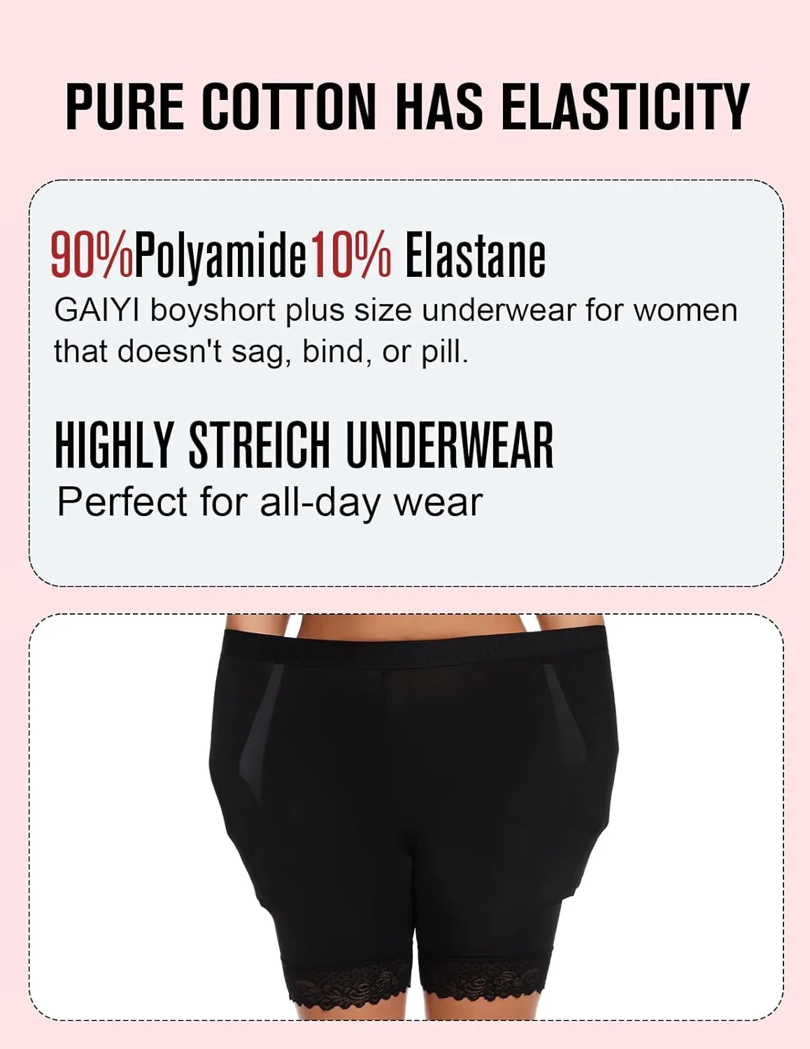 Zimi 4Pack Plus Size Womens Slip Shorts for Under Dresses Anti-Chafing Lace Trim Boyshorts Mid Thigh Underwear Panties L-4XL