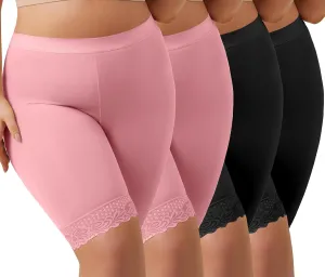 Zimi 4Pack Plus Size Womens Slip Shorts for Under Dresses Anti-Chafing Lace Trim Boyshorts Mid Thigh Underwear Panties L-4XL