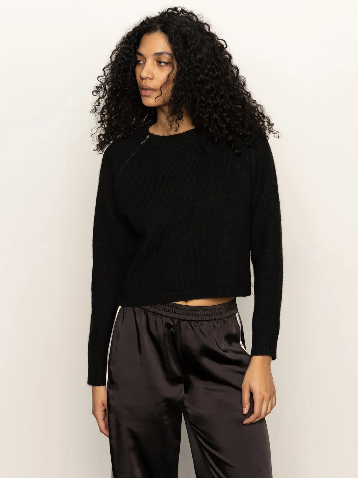 Convertible Design Two Tone Weave Zip It Sweater Black