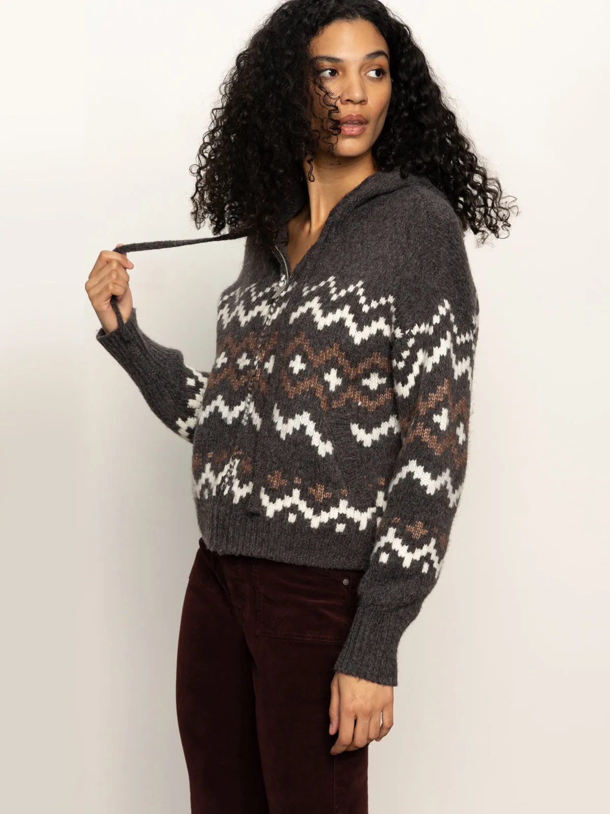 Zip-Up Fairisle Hoodie Mocha Fairisle Effort Chill Proof