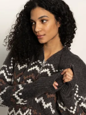 Zip-Up Fairisle Hoodie Mocha Fairisle Speak