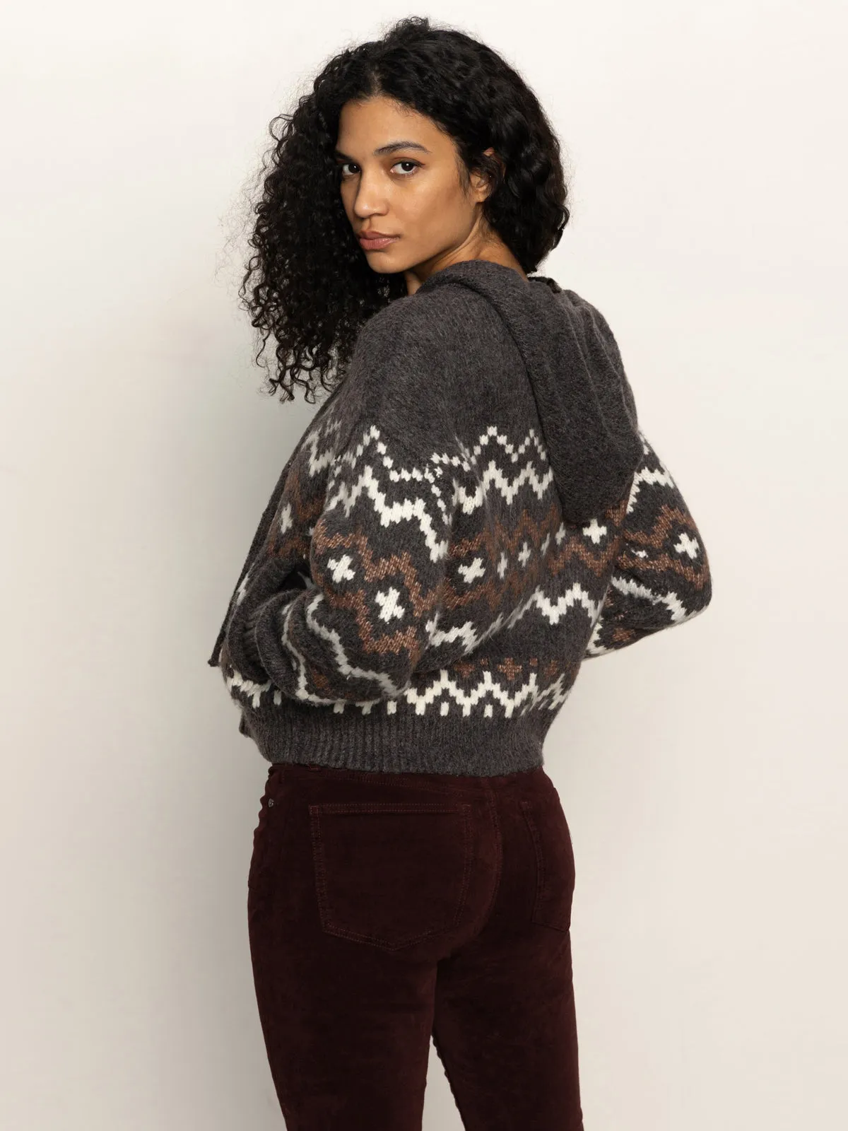 Zip-Up Fairisle Hoodie Mocha Fairisle Performance Fit Short
