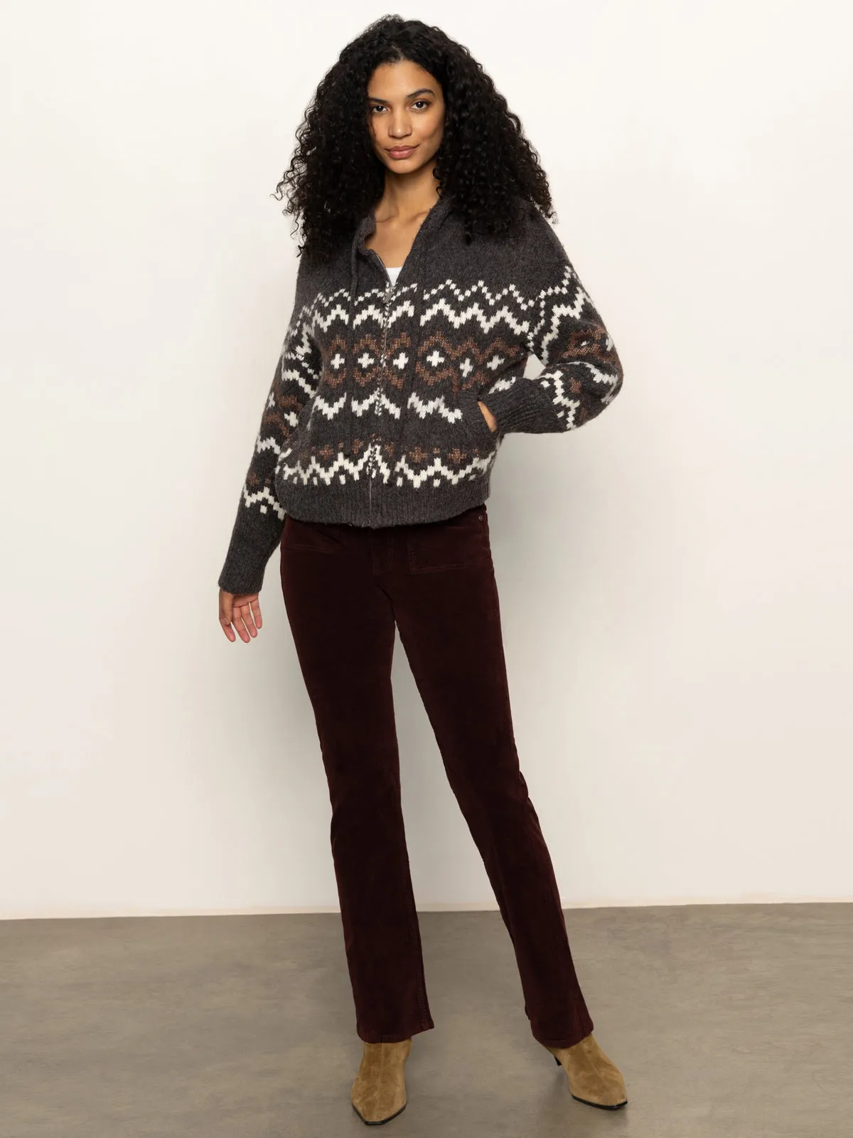 Zip-Up Fairisle Hoodie Mocha Fairisle popular among fashionistas Necklace