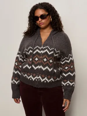 Zip-Up Fairisle Hoodie Mocha Fairisle Extended Sizing Souvenir