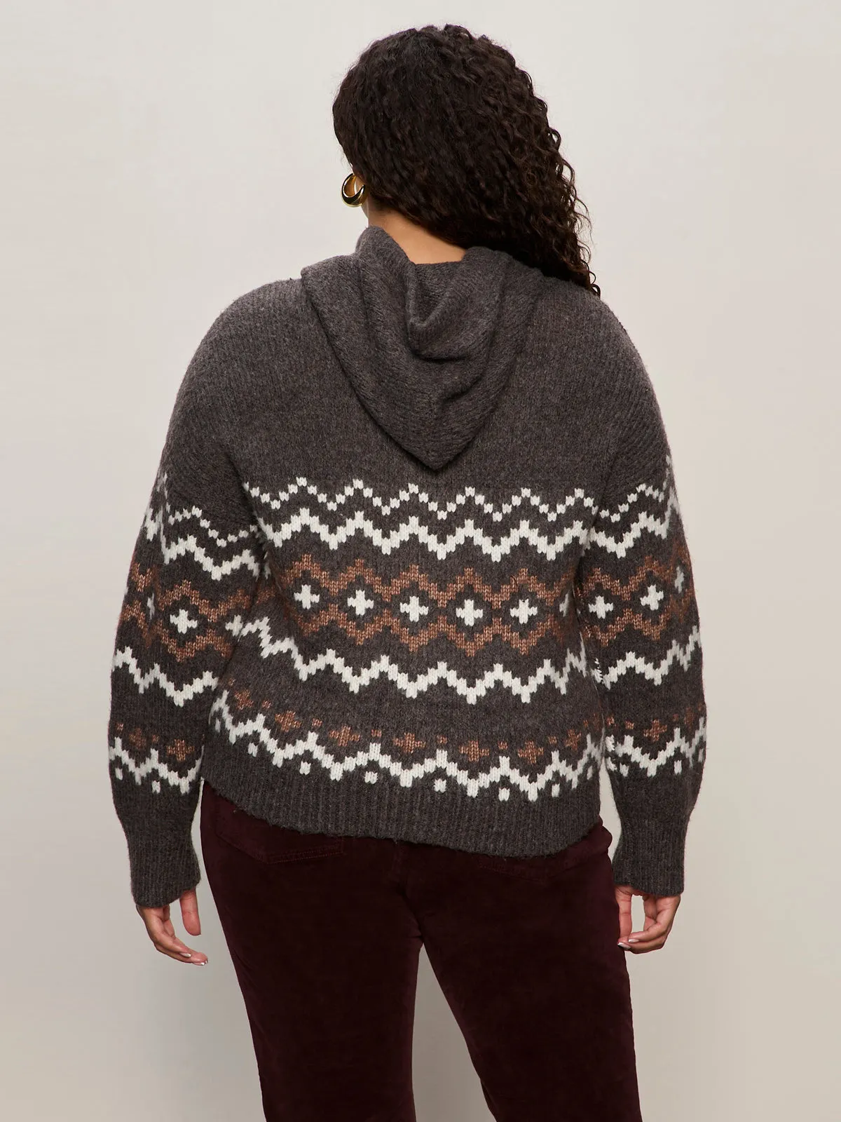 Compression Packed Design Trail Style Zip-Up Fairisle Hoodie Mocha Fairisle Extended Sizing