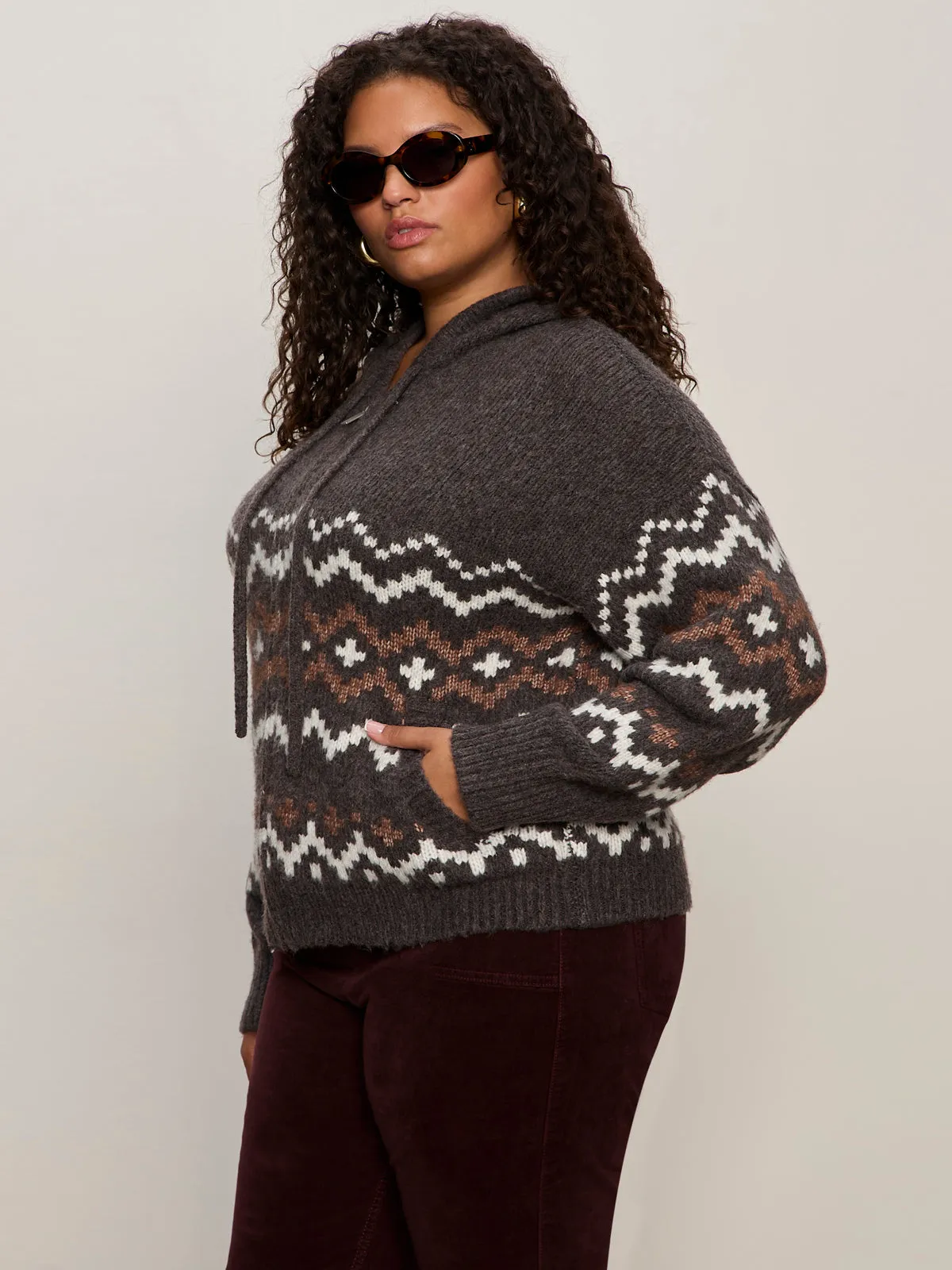 Zip-Up Fairisle Hoodie Mocha Fairisle Extended Sizing Disrupt