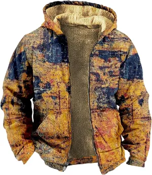 Zip Up Hoodie Men Winter Sherpa Lined Graphic Jacket Windproof Workout Oversized Coat Big And Tall Cool Windbreaker Outwear