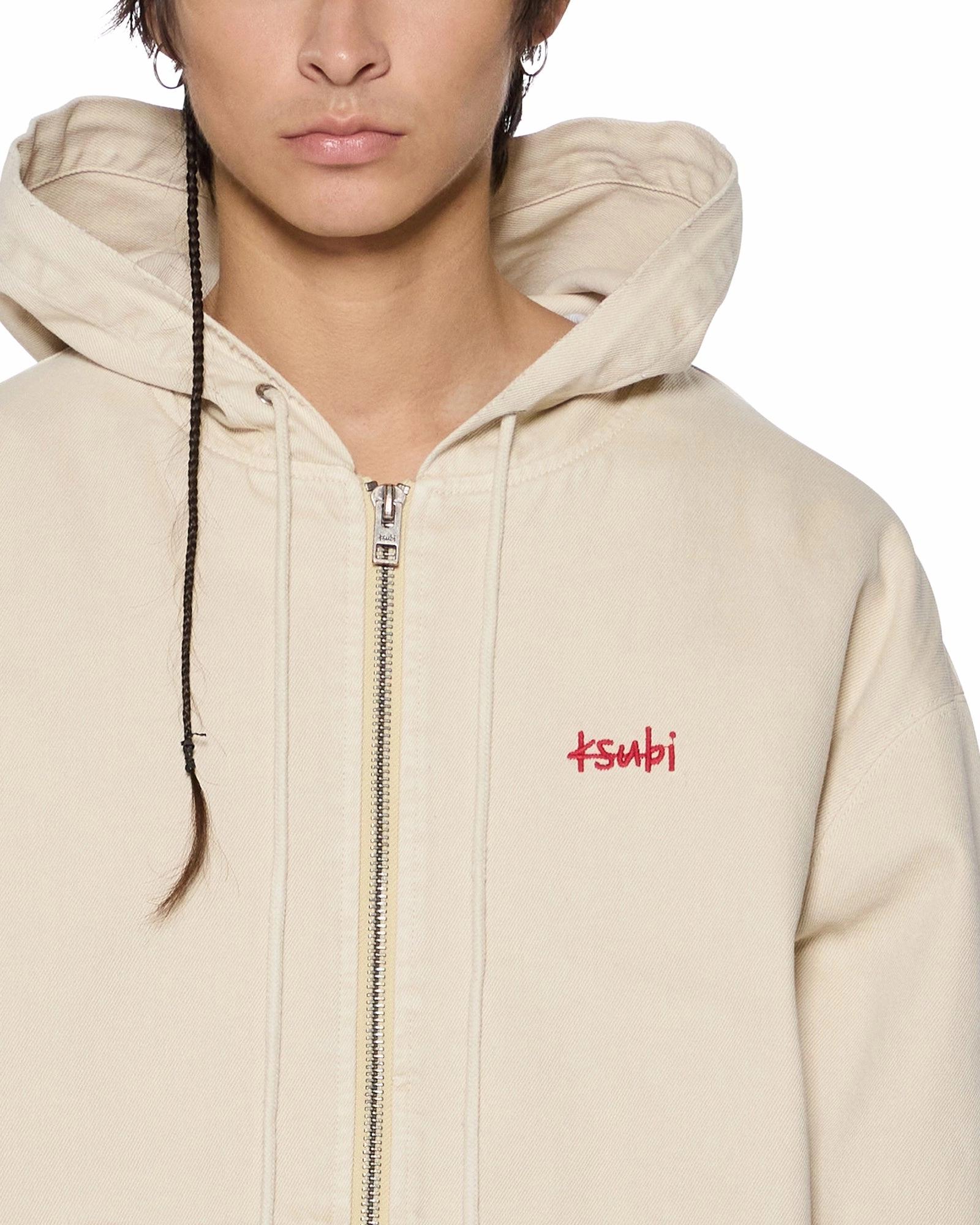 ZIPPED DENIM HOODIE ECRU Bonded Seam Construction Adaptive Fit Technology