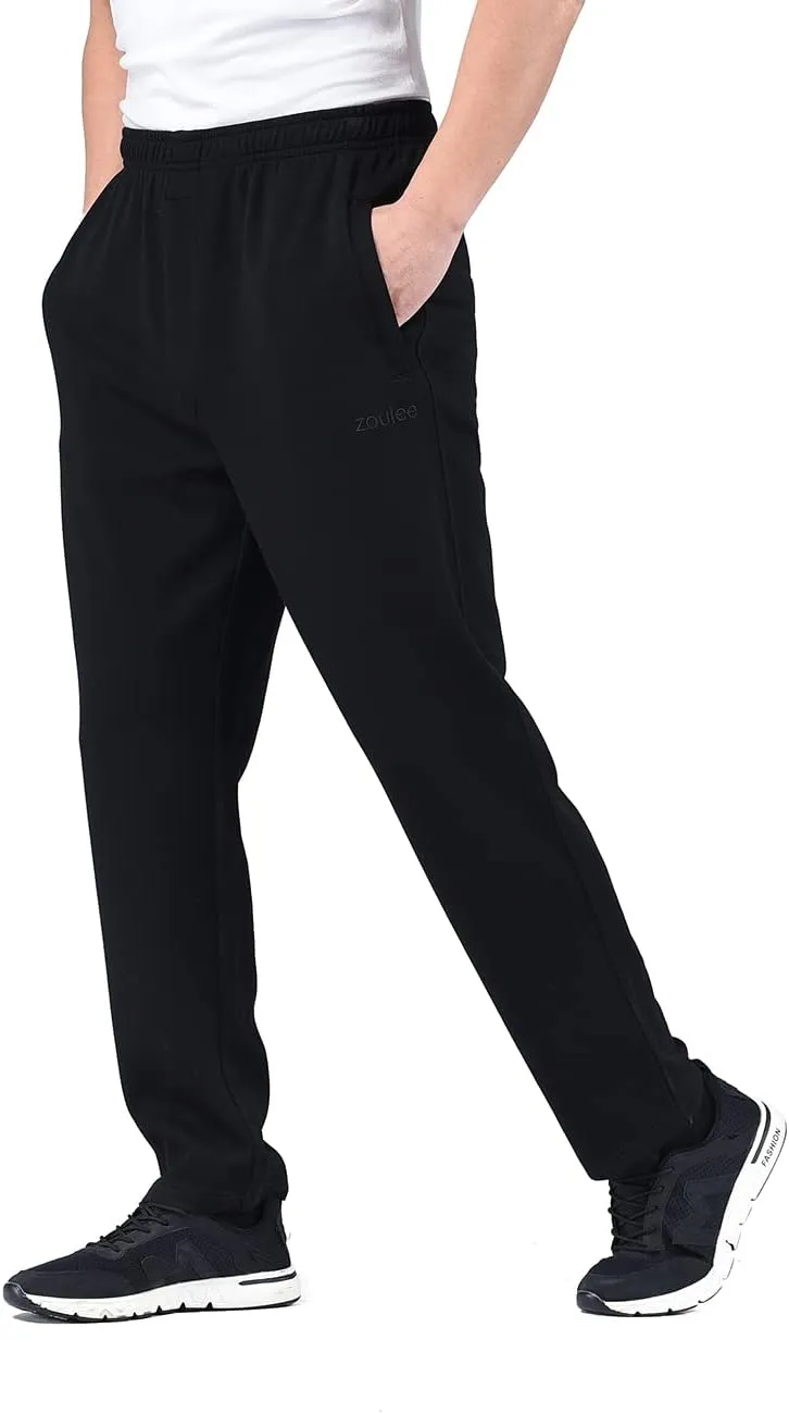 Zoulee New Men's Classic Drawstring-Waist Jogger Pants Sweatpants with Zipper Fly