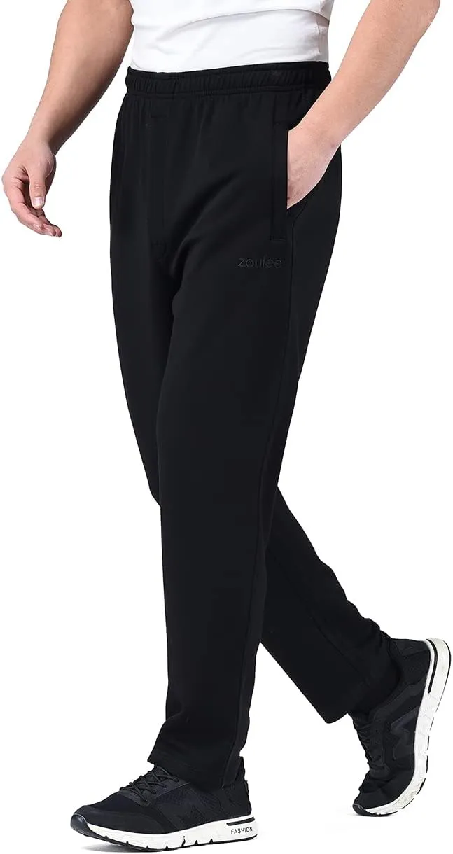Zoulee New Men's Classic Drawstring-Waist Jogger Pants Sweatpants with Zipper Fly