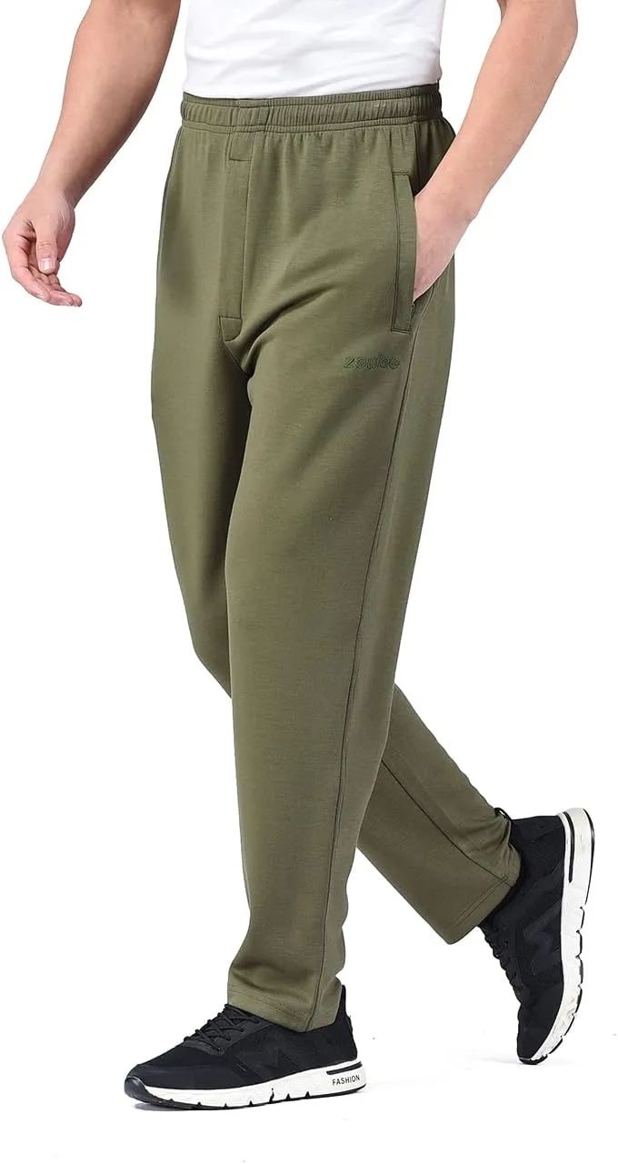 Zoulee New Men's Classic Drawstring-Waist Jogger Pants Sweatpants with Zipper Fly