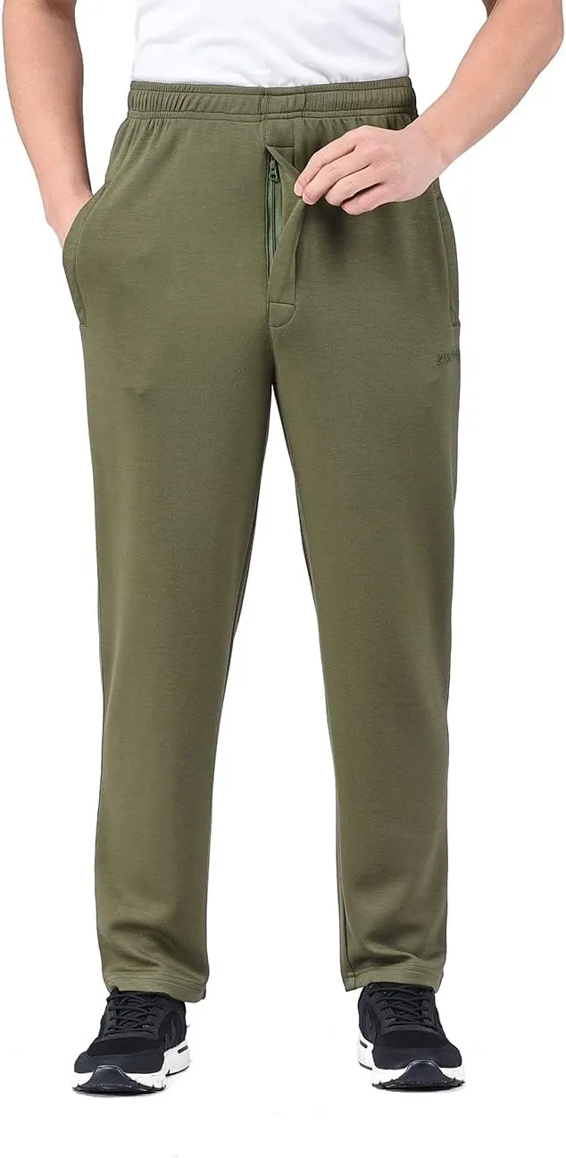 Zoulee New Men's Classic Drawstring-Waist Jogger Pants Sweatpants with Zipper Fly